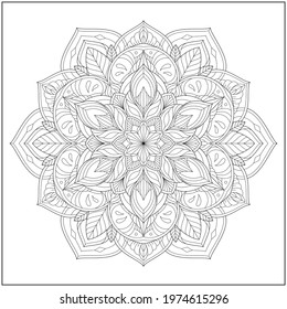 Mandala circle pattern. peaceful and concentration. Learning and education coloring page illustration for adults and children. Outline style, black and white drawing
