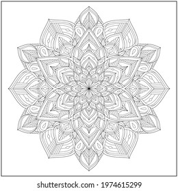 Mandala circle pattern. peaceful and concentration. Learning and education coloring page illustration for adults and children. Outline style, black and white drawing