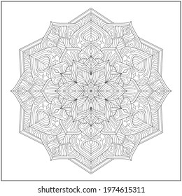 Mandala circle pattern. peaceful and concentration. Learning and education coloring page illustration for adults and children. Outline style, black and white drawing