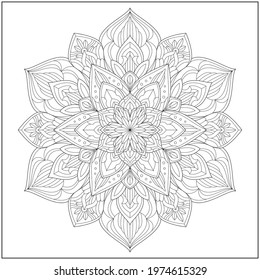 Mandala circle pattern. peaceful and concentration. Learning and education coloring page illustration for adults and children. Outline style, black and white drawing