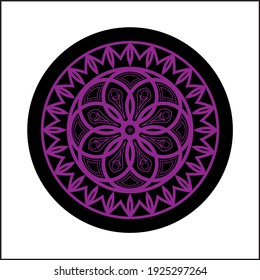 mandala with a circle pattern resembling an eyeball with dominant purple and black colors