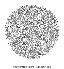 Mandala circle pattern. Round tree leaves ornament. Vector illustration.