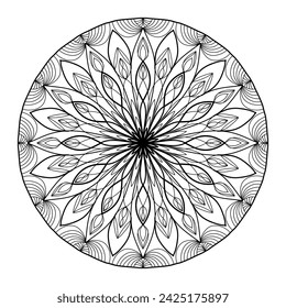 mandala circle pattern vintage decorative pattern indian skin painting tattoo oriental art Mandala floral coloring page for adults relaxation, black and white mandala coloring page hand drawn outlined