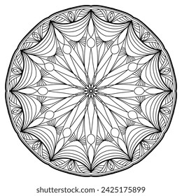 mandala circle pattern vintage decorative pattern indian skin painting tattoo oriental art Mandala floral coloring page for adults relaxation, black and white mandala coloring page hand drawn outlined
