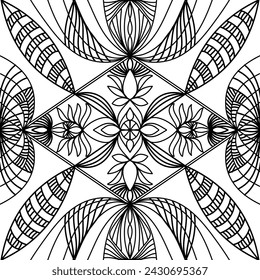 mandala circle pattern vintage decorative pattern indian skin painting tattoo oriental art Mandala floral coloring page for adults relaxation, black and white mandala coloring page hand drawn outlined