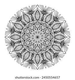 mandala circle pattern vintage decorative pattern indian skin painting tattoo oriental art Mandala floral coloring page for adults relaxation, black and white mandala coloring page hand drawn outlined