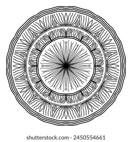 mandala circle pattern vintage decorative pattern indian skin painting tattoo oriental art Mandala floral coloring page for adults relaxation, black and white mandala coloring page hand drawn outlined