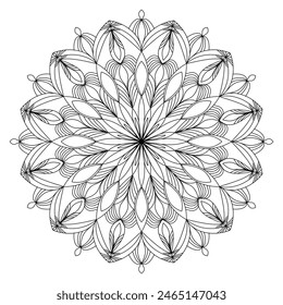 mandala circle pattern vintage decorative pattern indian skin painting tattoo oriental art Mandala floral coloring page for adults relaxation, black and white mandala coloring page hand drawn outlined