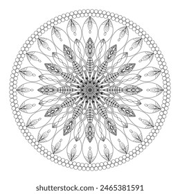 mandala circle pattern vintage decorative pattern indian skin painting tattoo oriental art Mandala floral coloring page for adults relaxation, black and white mandala coloring page hand drawn outlined