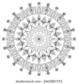 mandala circle pattern vintage decorative pattern indian skin painting tattoo oriental art Mandala floral coloring page for adults relaxation, black and white mandala coloring page hand drawn outlined