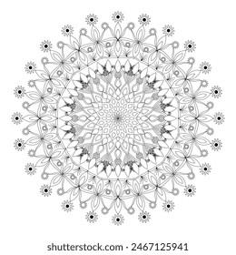 patrón de círculo mandala patrón decorativo vintage pintura de piel india tatuaje arte oriental página para colorear floral Mandala para adultos relajación, blanco y negro mandala página para colorear dibujado a mano contorneado