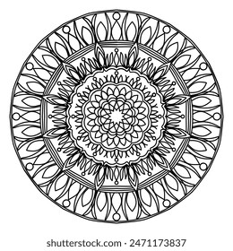 mandala circle pattern vintage decorative pattern indian skin painting tattoo oriental art Mandala floral coloring page for adults relaxation, black and white mandala coloring page hand drawn outlined