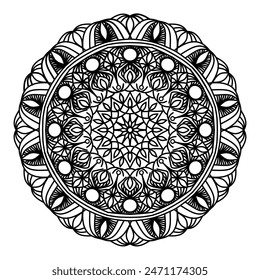 mandala circle pattern vintage decorative pattern indian skin painting tattoo oriental art Mandala floral coloring page for adults relaxation, black and white mandala coloring page hand drawn outlined