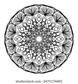 patrón de círculo mandala patrón decorativo vintage pintura de piel india tatuaje arte oriental página para colorear floral Mandala para adultos relajación, blanco y negro mandala página para colorear dibujado a mano contorneado