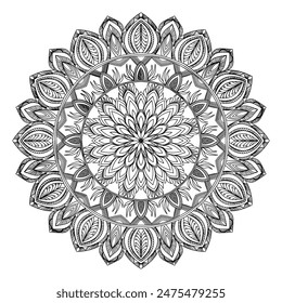 mandala circle pattern vintage decorative pattern indian skin painting tattoo oriental art Mandala floral coloring page for adults relaxation, black and white mandala coloring page hand drawn outlined