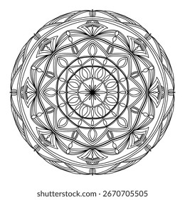 mandala circle pattern vintage decorative pattern indian skin painting tattoo oriental art Mandala floral coloring page for adults relaxation, black and white mandala coloring page hand drawn outlined