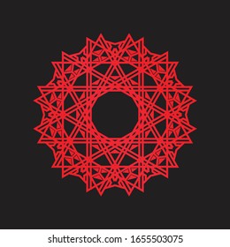 decoración ornamental de color rojo simbólico en círculo mandala vectorial