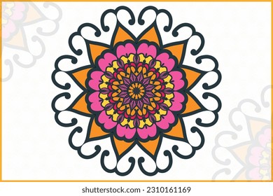 El círculo de Mandala da forma al diseño abstracto de símbolos de doodle de color étnico colorido.
