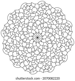 Mandala de círculos, triángulos y polígonos, página de color meditativo