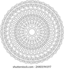 Mandala Circular Adult Coloring Book Page Book Vector Floral Flower Mandala Geometric Symmetry