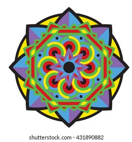 Mandala or circular bright pattern. Vintage decorative element in african, mexican, indian style. Isolated background and pop art colors.