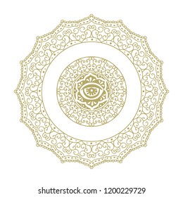 Mandala. Circular figure representing the universe in Hindu and Buddhist. gold logo emblem with blank space for business name 