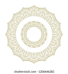 Mandala. Circular figure representing the universe in Hindu and Buddhist. gold logo emblem with blank space for symbol and  business name 