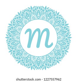 Mandala. Circular figure representing the universe in Hindu and Buddhist. Monogram emblem, logo template