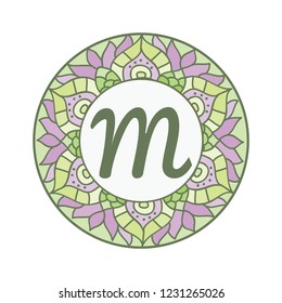 Mandala. Circular figure representing the universe in Hindu and Buddhist. Monogram emblem, logo template