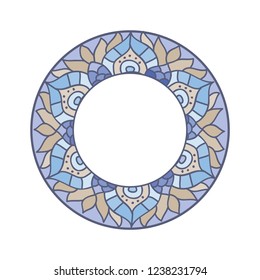 Mandala. Circular figure representing the universe in Hindu and Buddhist.  logo frame