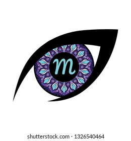 Mandala, circular figure representing the universe inside human eye
