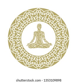 mandala, circular figure representing the universe in Hindu and Buddhist. logo icon