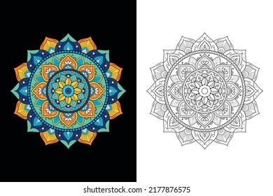 Mandala Circular Flower with vintage floral style, Vector mandala Oriental pattern, Hand drew decorative element, Concept relaxation and meditation used for page logo book