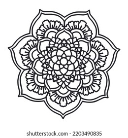 Mandala, circular ornament, antistress relaxation coloring book, yoga meditation for beginners. Vector. Drawn by hand with black lines on a white background.