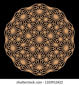 Mandala. Circular ornament. Coaster, wall decoration. Pattern for woodcarving, sawing, for metal, plastic and  plywood laser cutting.