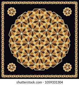 Mandala. Circular ornament. Design for print on silk neck scarf, kerchief, pillow, bandana, carpet.