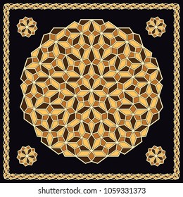 Mandala. Circular ornament. Design for print on silk neck scarf, kerchief, pillow, bandana, carpet.