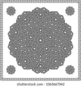 Mandala. Circular ornament. Design for print on silk neck scarf, kerchief, pillow, bandana, carpet.