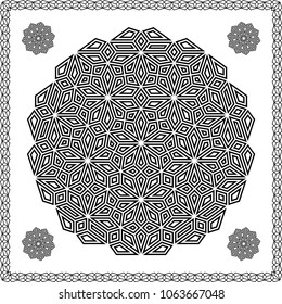 Mandala. Circular ornament. Design for print on silk neck scarf, kerchief, pillow, bandana, carpet.
