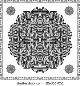 Mandala. Circular ornament. Design for print on silk neck scarf, kerchief, pillow, bandana, carpet.
