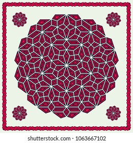 Mandala. Circular ornament. Design for print on silk neck scarf, kerchief, pillow, bandana, carpet.