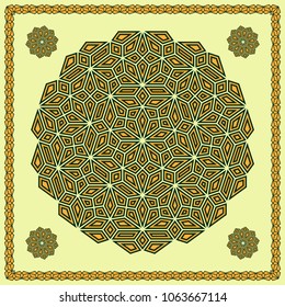 Mandala. Circular ornament. Design for print on silk neck scarf, kerchief, pillow, bandana, carpet.