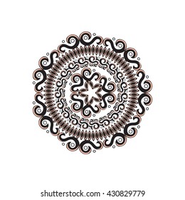 Mandala. Circular ornament. An isolated element for design and coloring on a white background. Vector illustration.