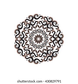 Mandala. Circular ornament. An isolated element for design and coloring on a white background. Vector illustration.