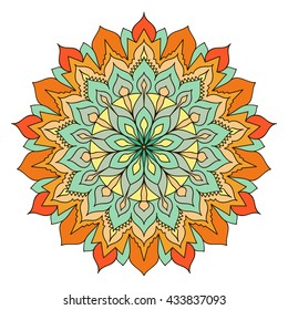 Mandala. Circular ornament on a white background. Handmade drawing. Arabic, Oriental, Indian decorative element.