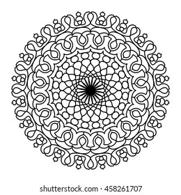 Mandala. Circular ornament on a white background. Handmade drawing. Arabic, Oriental, Indian decorative element. Coloring book for adults