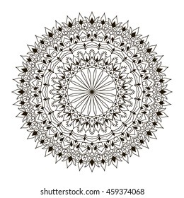 Mandala. Circular ornament on a white background. Handmade drawing. Arabic, Oriental, Indian decorative element. Coloring book for adults. 