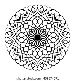 Mandala. Circular ornament on a white background. Handmade drawing. Arabic, Oriental, Indian decorative element. Coloring book for adults. 