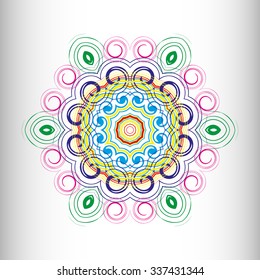 Mandala / circular pattern. A pattern from color spirals for your designs. Spirals and patten elements of red, blue and green color. Vector pattern.