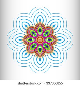 Mandala / circular pattern. A pattern from color spirals for your designs. Spirals and patten elements of red, blue and green color. Vector pattern.